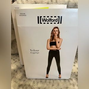 Pure Luxury WOLFORD VELOUR Suede Effect LEGGINGS in Deep Ocean MSRP$425